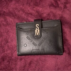 Steve Madden Black Leather Men's Card Holder with Metal Logo Snap